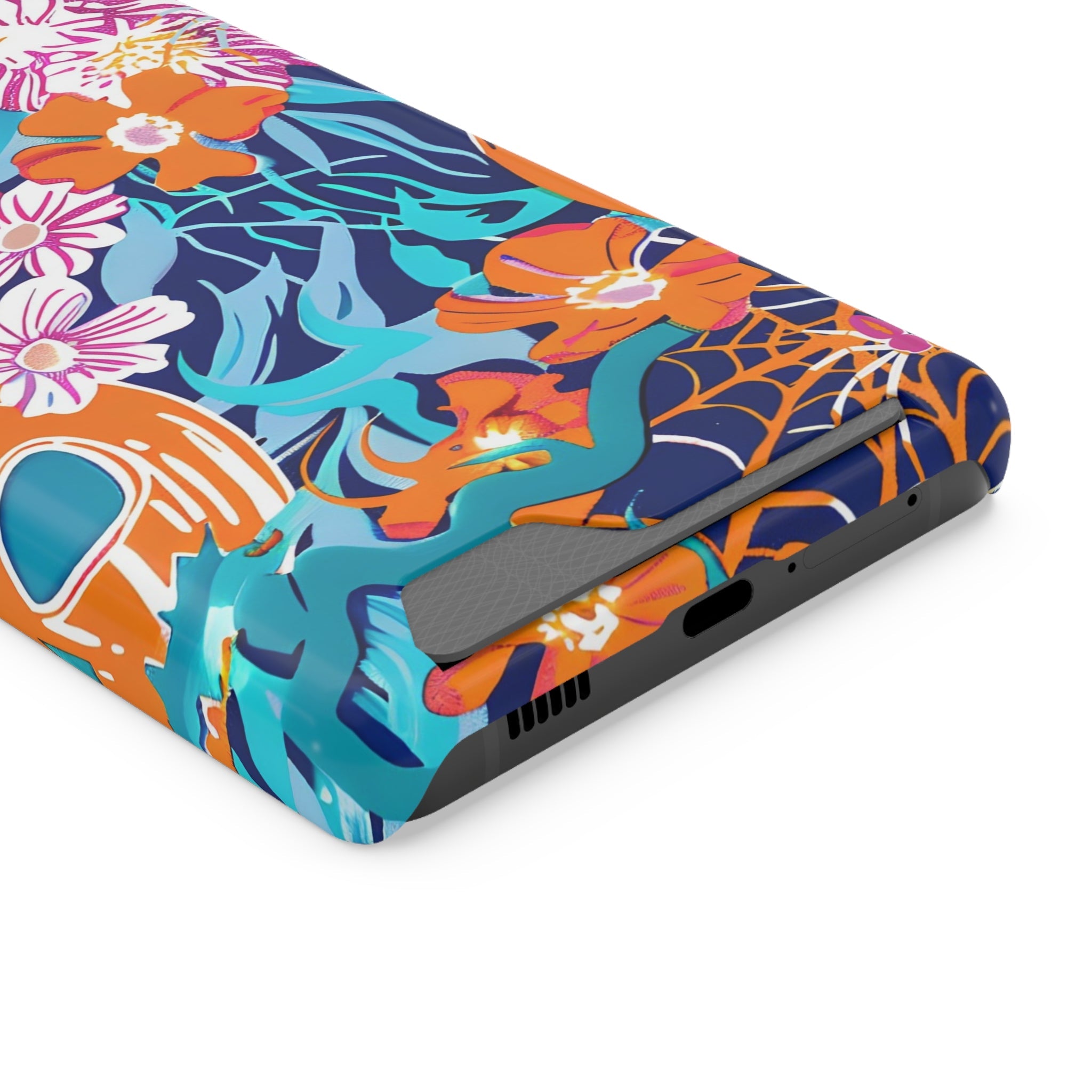 Blue and Orange Floral Skull Card Case, Artsulli - Art is Long, Life is Short, Phone Case, , , , , , ,