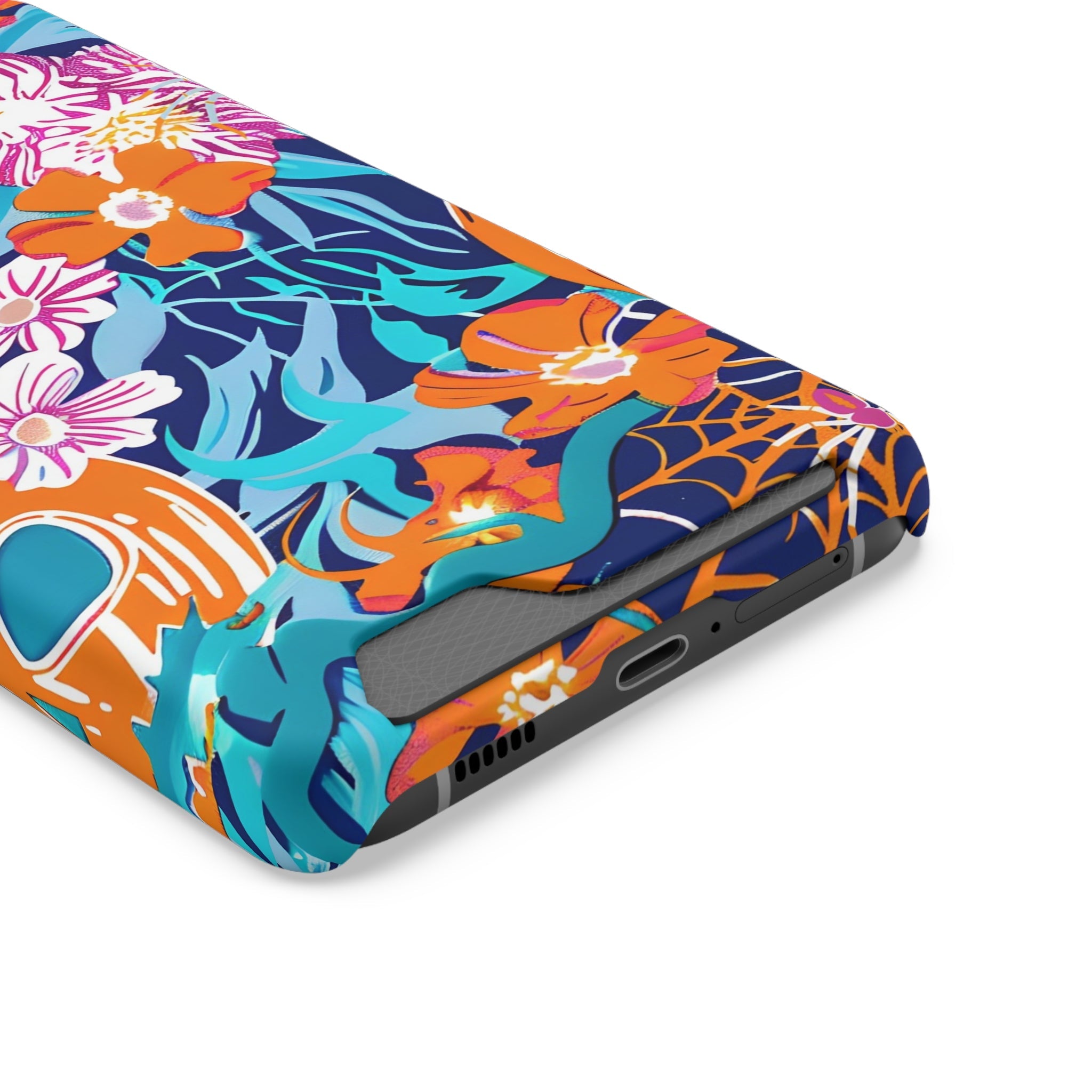Blue and Orange Floral Skull Card Case, Artsulli - Art is Long, Life is Short, Phone Case, , , , , , ,
