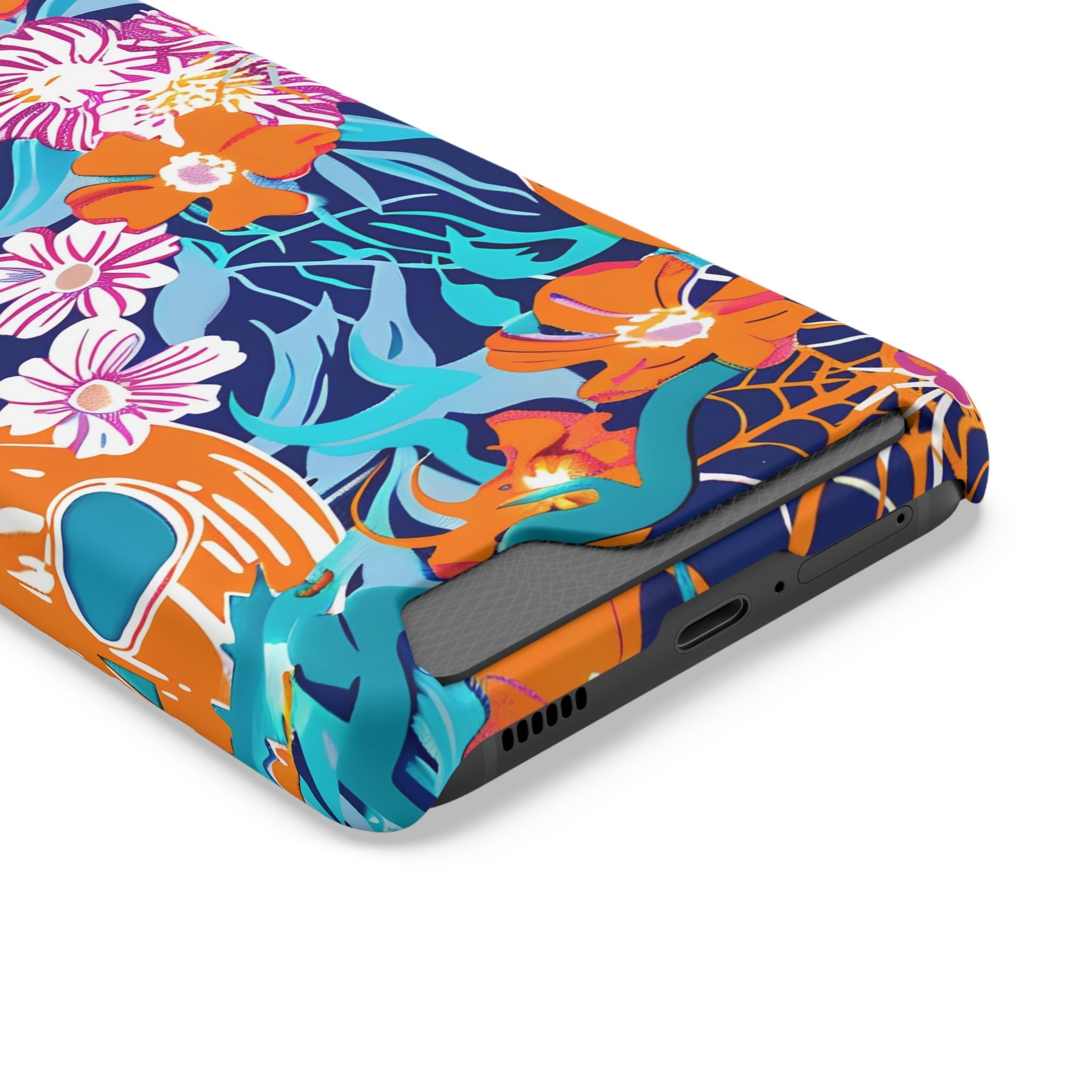 Blue and Orange Floral Skull Card Case, Artsulli - Art is Long, Life is Short, Phone Case, , , , , , ,