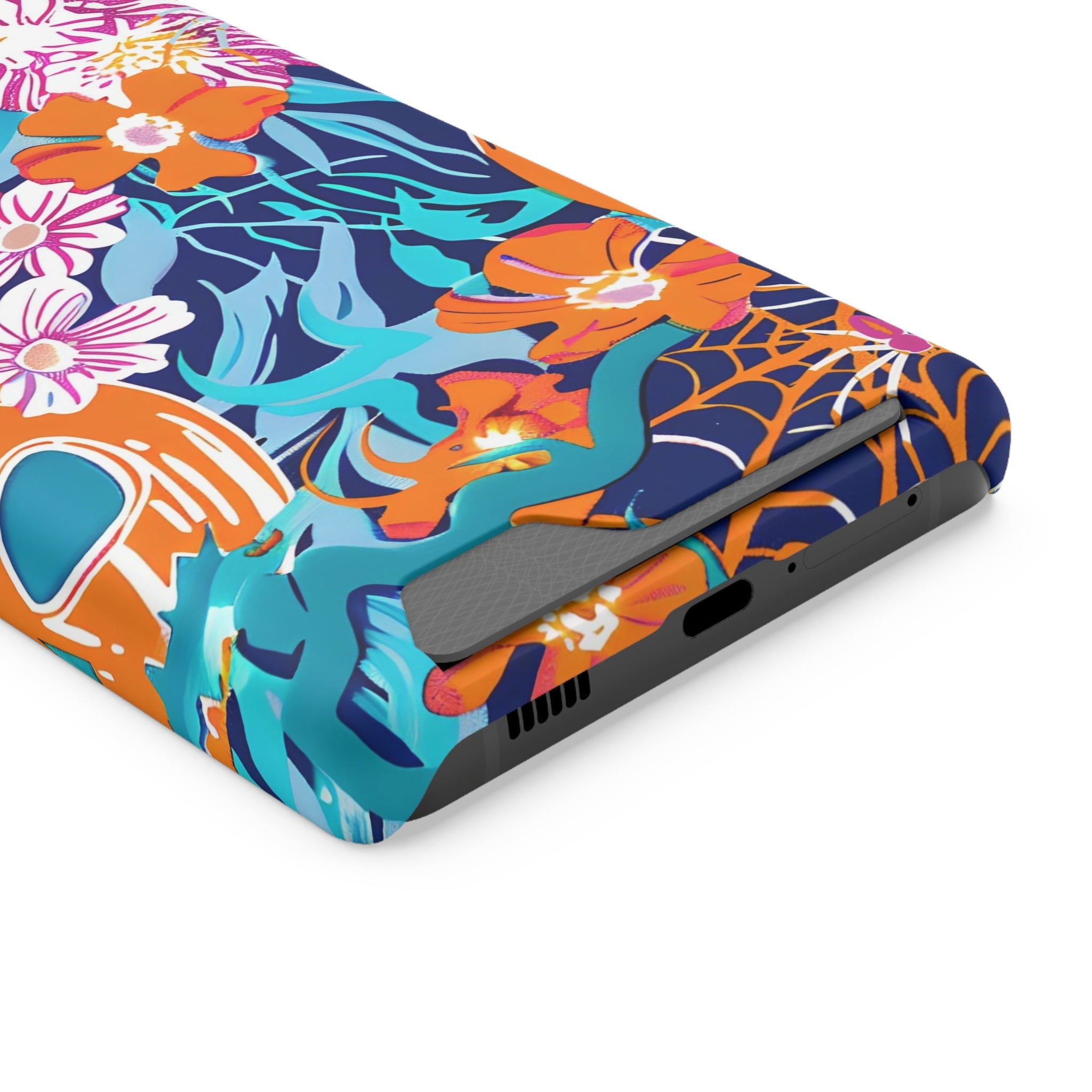 Blue and Orange Floral Skull Card Case, Artsulli - Art is Long, Life is Short, Phone Case, , , , , , ,