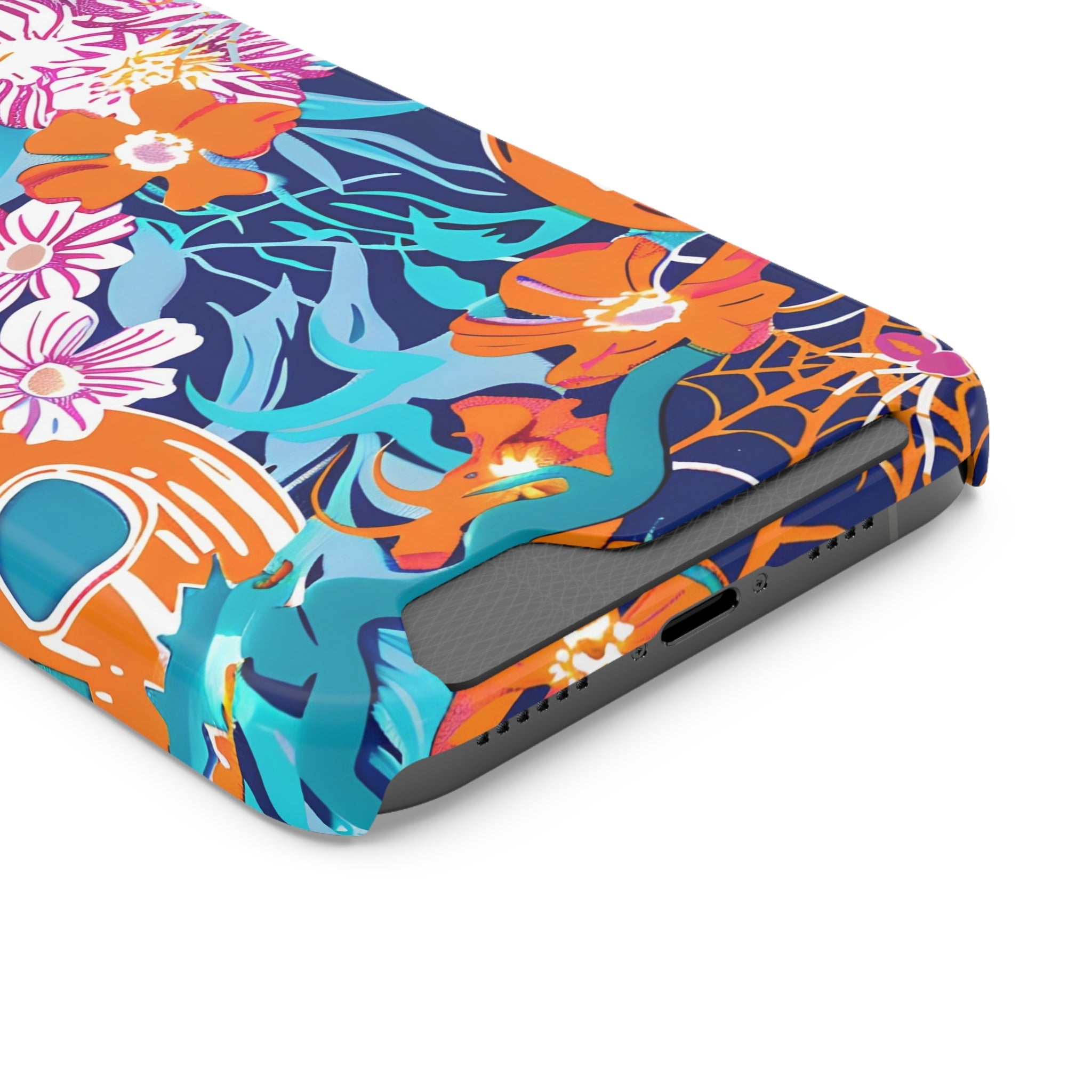Blue and Orange Floral Skull Card Case, Artsulli - Art is Long, Life is Short, Phone Case, , , , , , ,