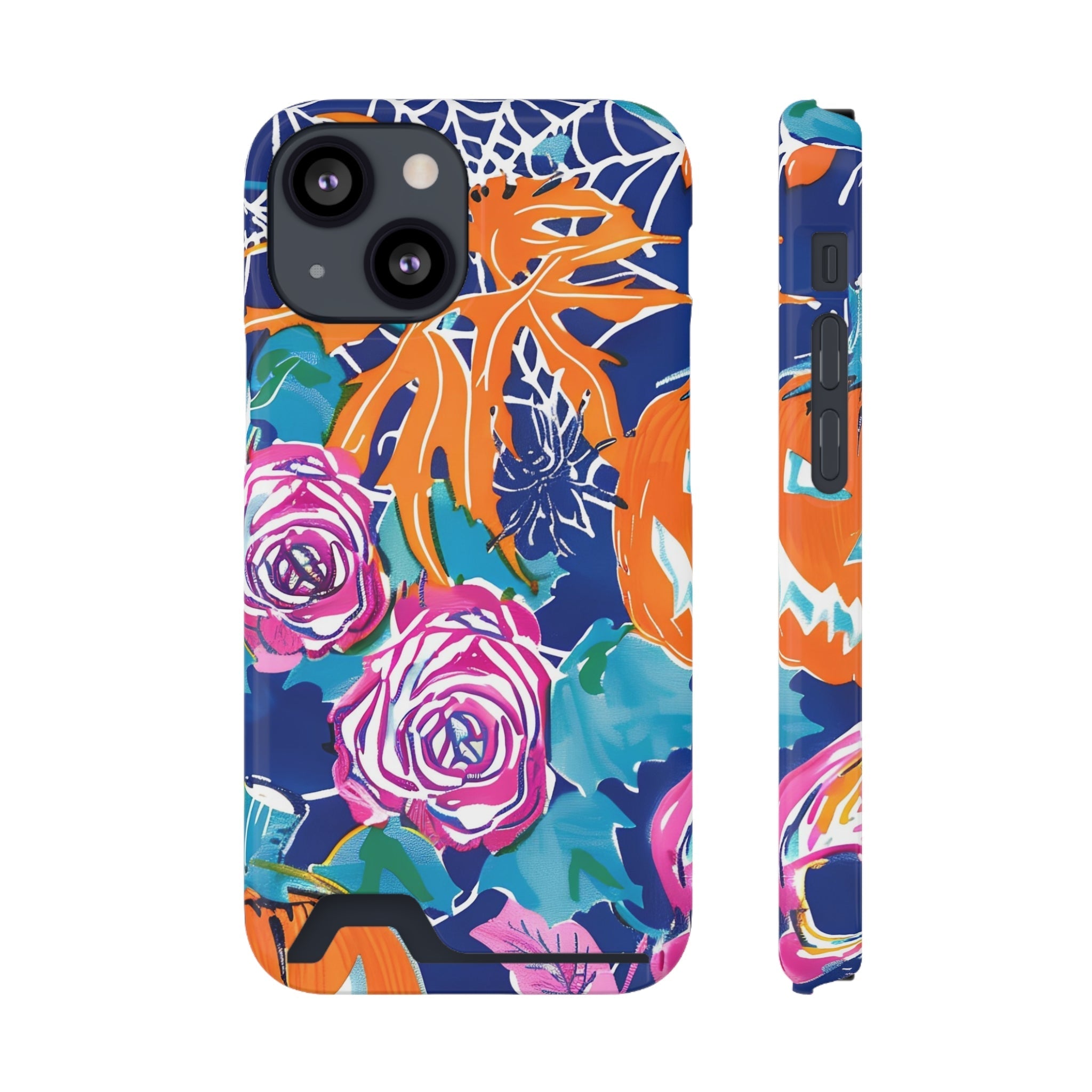 Blue Floral Spiderweb Phone Case, Artsulli - Art is Long, Life is Short, Phone Case, Size, iPhone 13 Mini, Surface, Glossy, Shape, With gift packaging, 11859295679786570922