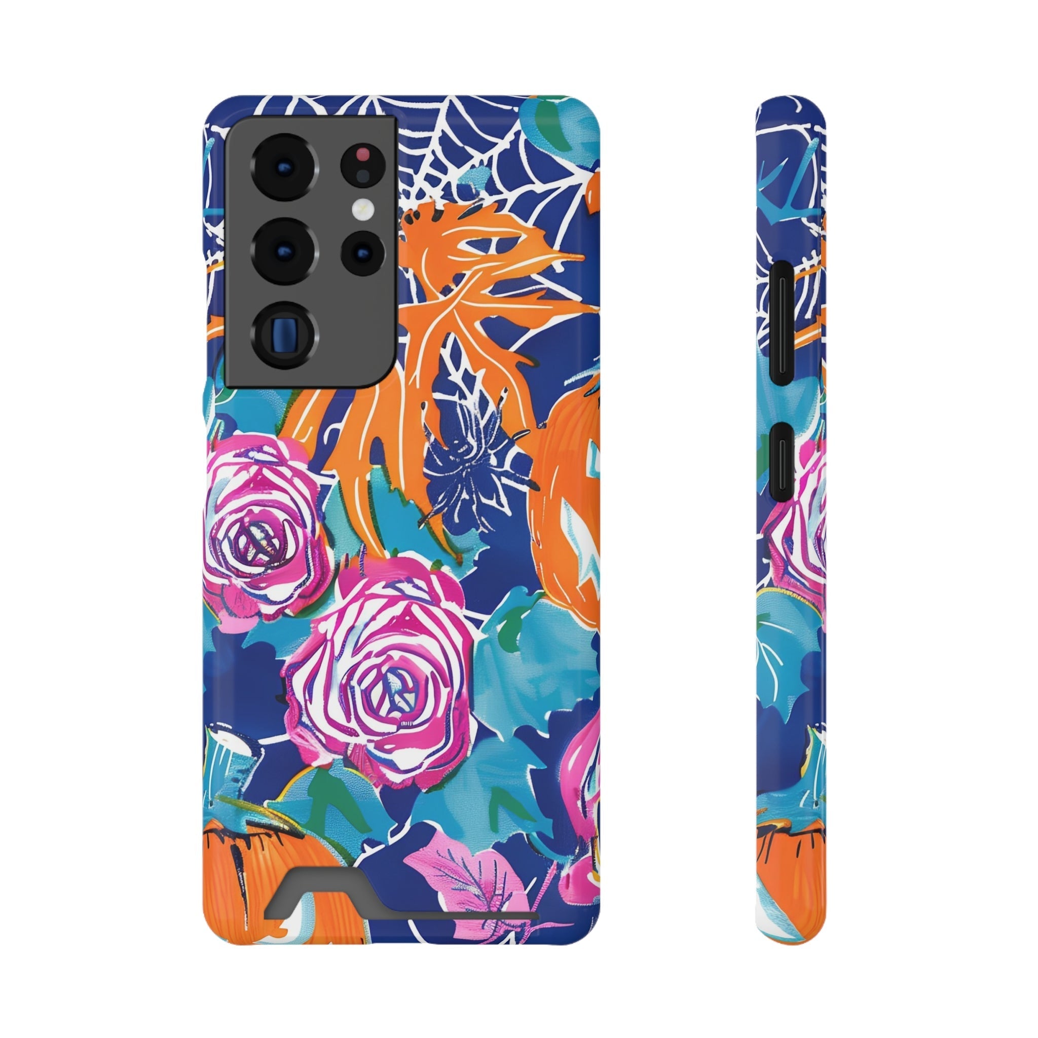 Blue Floral Spiderweb Phone Case, Artsulli - Art is Long, Life is Short, Phone Case, Size, Samsung Galaxy S21 Ultra, Surface, Glossy, Shape, Without gift packaging, 18817996622031389064