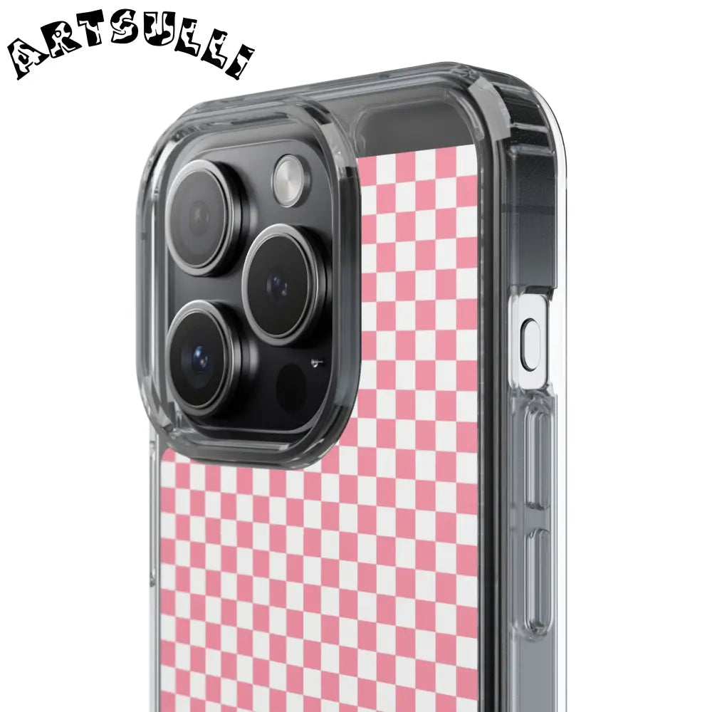 JAKKOUTTHEBXX Pink and White Checkered Clear Case for iPhone 2025