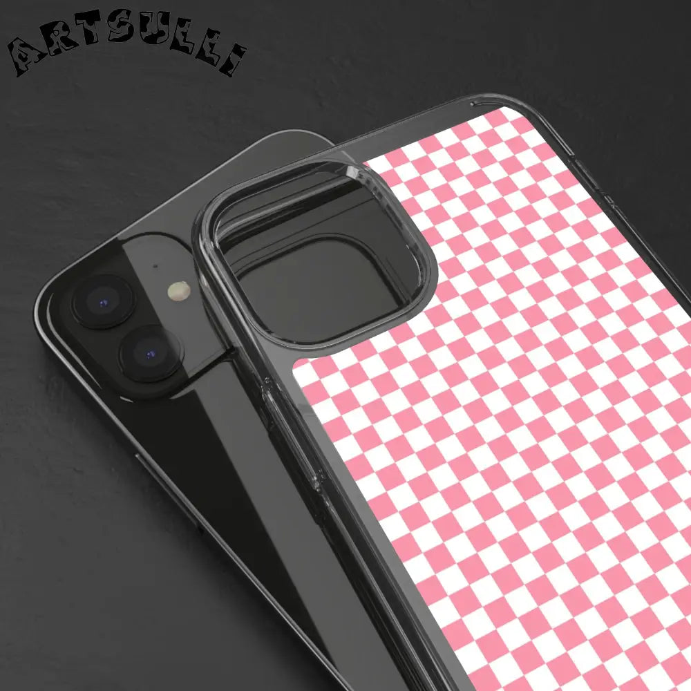 JAKKOUTTHEBXX Pink and White Checkered Clear Case for iPhone 2025