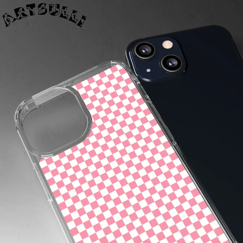 JAKKOUTTHEBXX Pink and White Checkered Clear Case for iPhone 2025