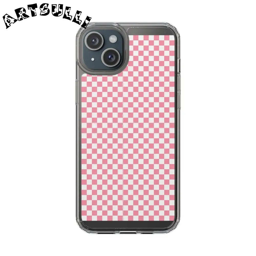 JAKKOUTTHEBXX Pink and White Checkered Clear Case for iPhone 2025
