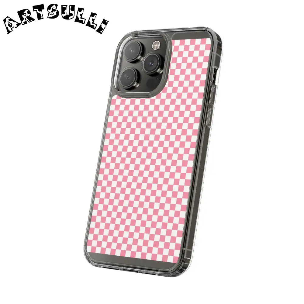 JAKKOUTTHEBXX Pink and White Checkered Clear Case for iPhone 2025