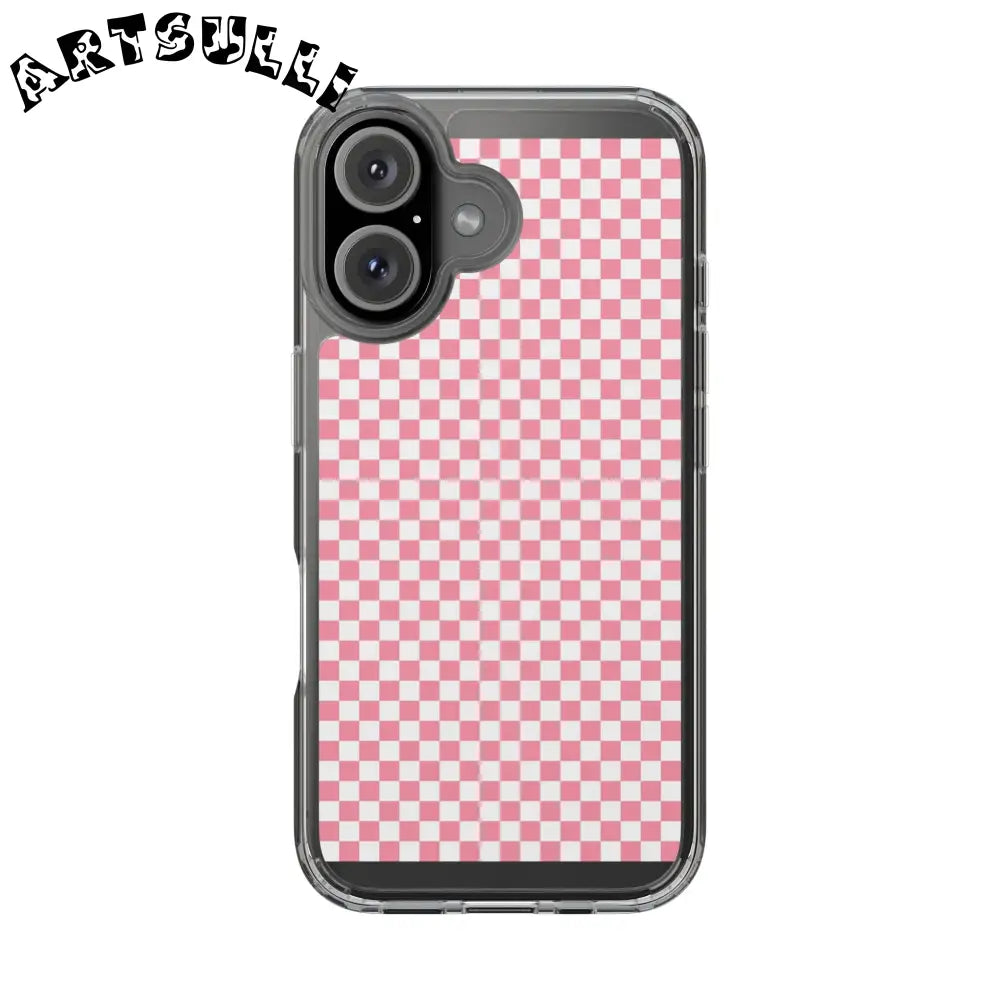 JAKKOUTTHEBXX Pink and White Checkered Clear Case for iPhone 2025