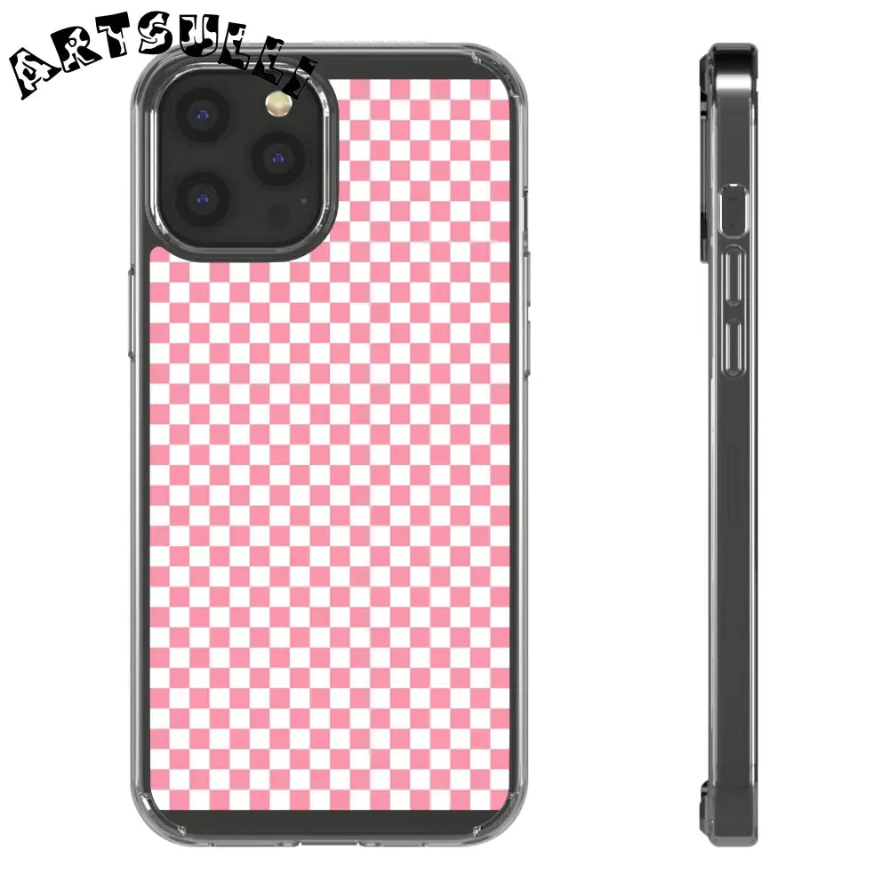 JAKKOUTTHEBXX Pink and White Checkered Clear Case for iPhone 2025