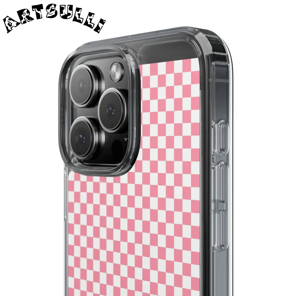 JAKKOUTTHEBXX Pink and White Checkered Clear Case for iPhone 2025