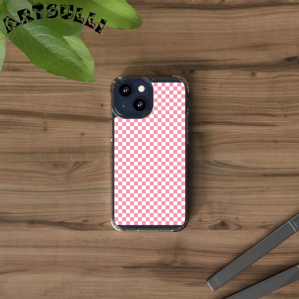 JAKKOUTTHEBXX Pink and White Checkered Clear Case for iPhone 2025