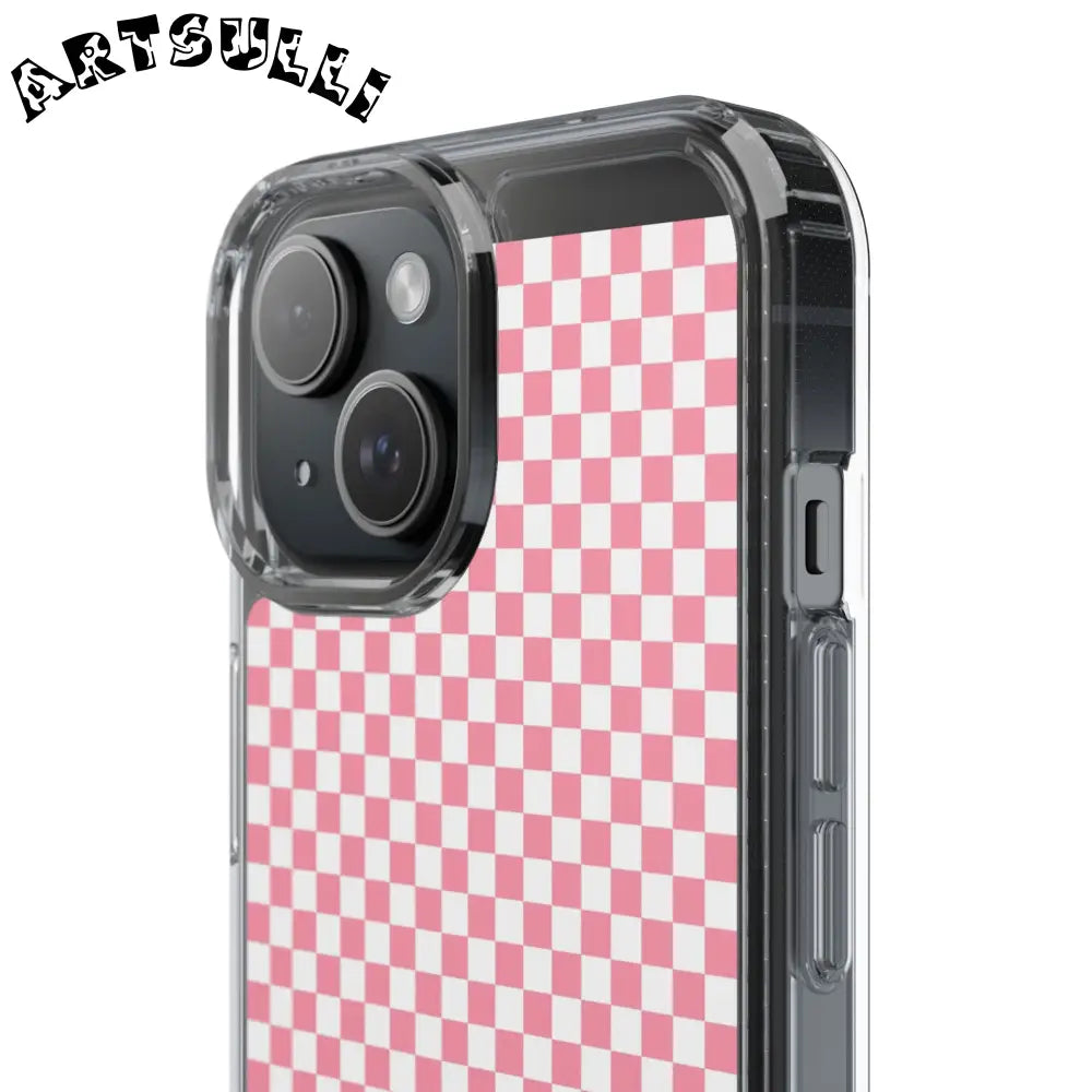 JAKKOUTTHEBXX Pink and White Checkered Clear Case for iPhone 2025