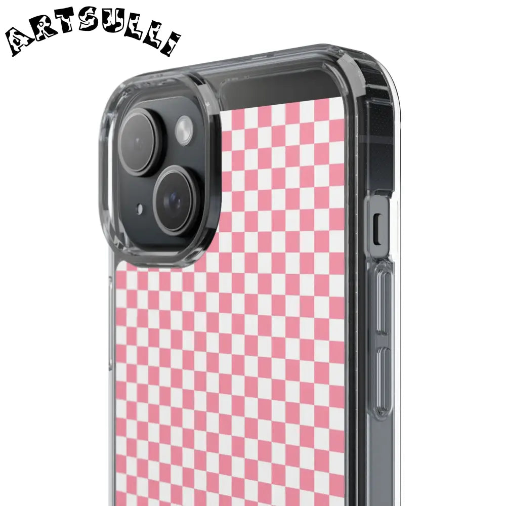 JAKKOUTTHEBXX Pink and White Checkered Clear Case for iPhone 2025