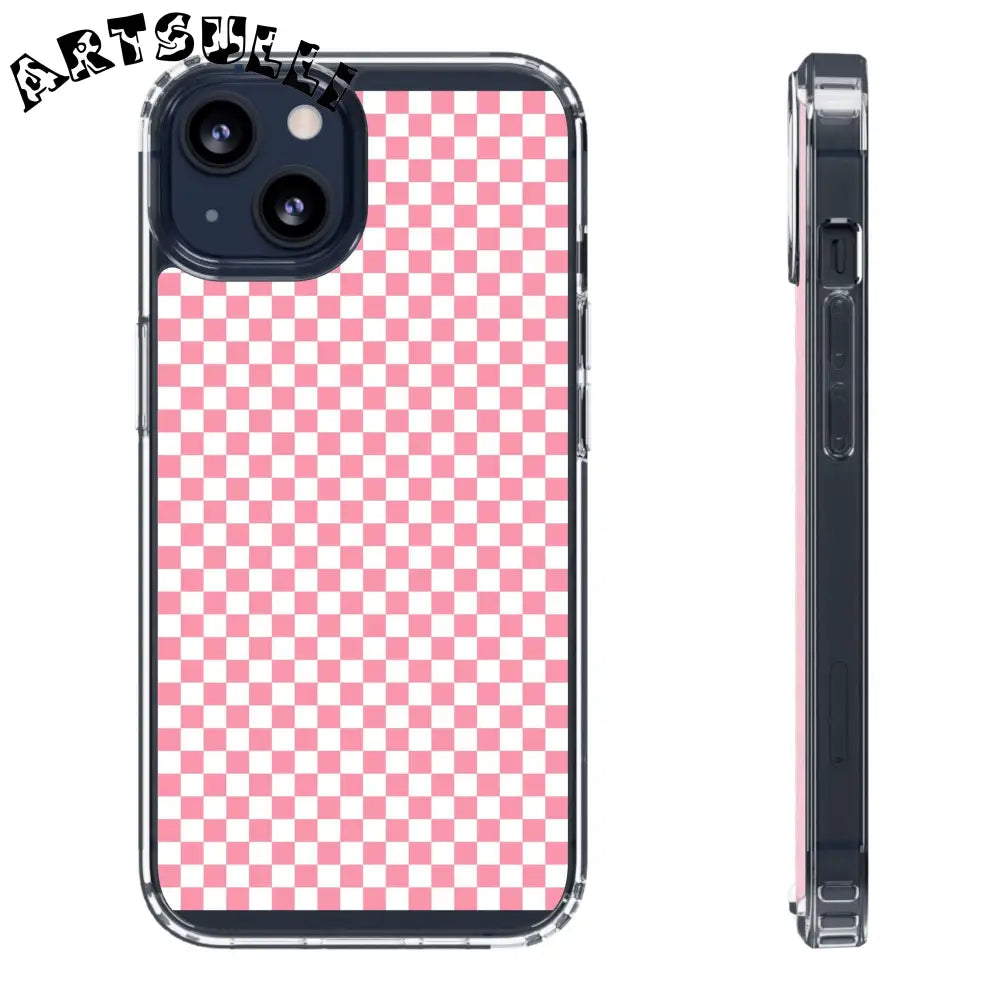 JAKKOUTTHEBXX Pink and White Checkered Clear Case for iPhone 2025