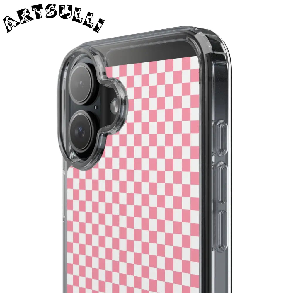 JAKKOUTTHEBXX Pink and White Checkered Clear Case for iPhone 2025