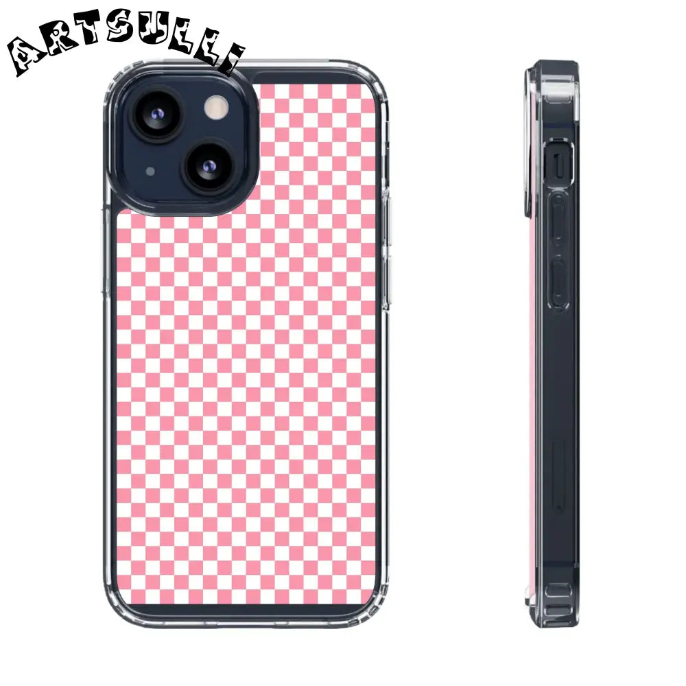 JAKKOUTTHEBXX Pink and White Checkered Clear Case for iPhone 2025