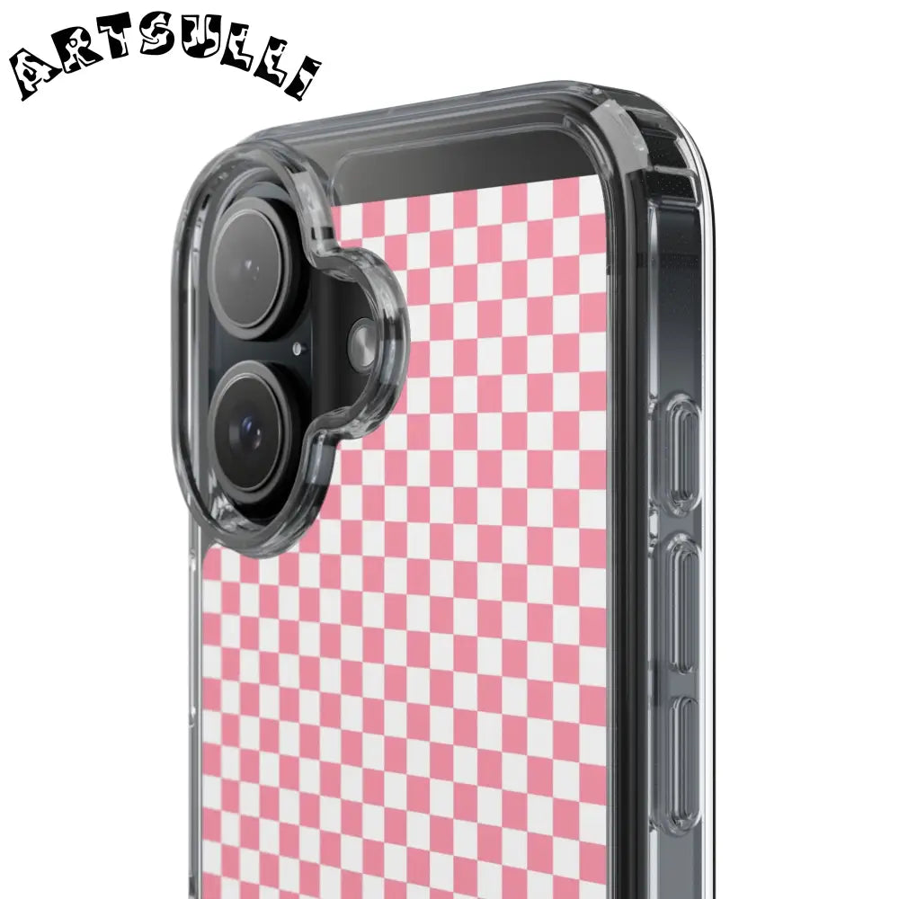 JAKKOUTTHEBXX Pink and White Checkered Clear Case for iPhone 2025