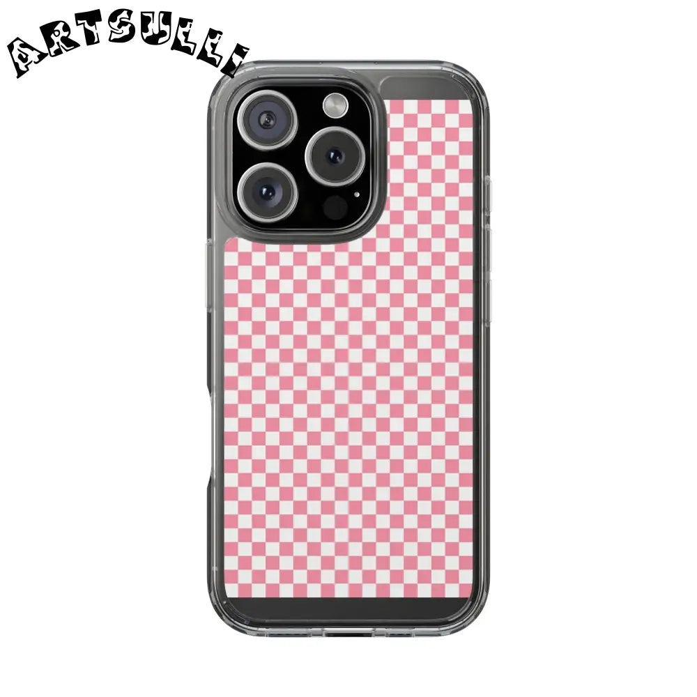 JAKKOUTTHEBXX Pink and White Checkered Clear Case for iPhone 2025