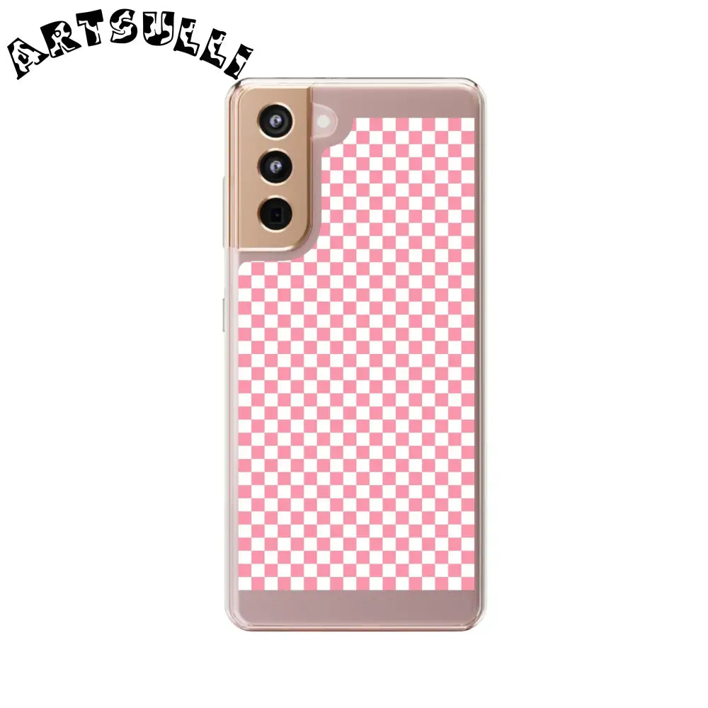 JAKKOUTTHEBXX Pink and White Checkered Clear Case for iPhone 2025