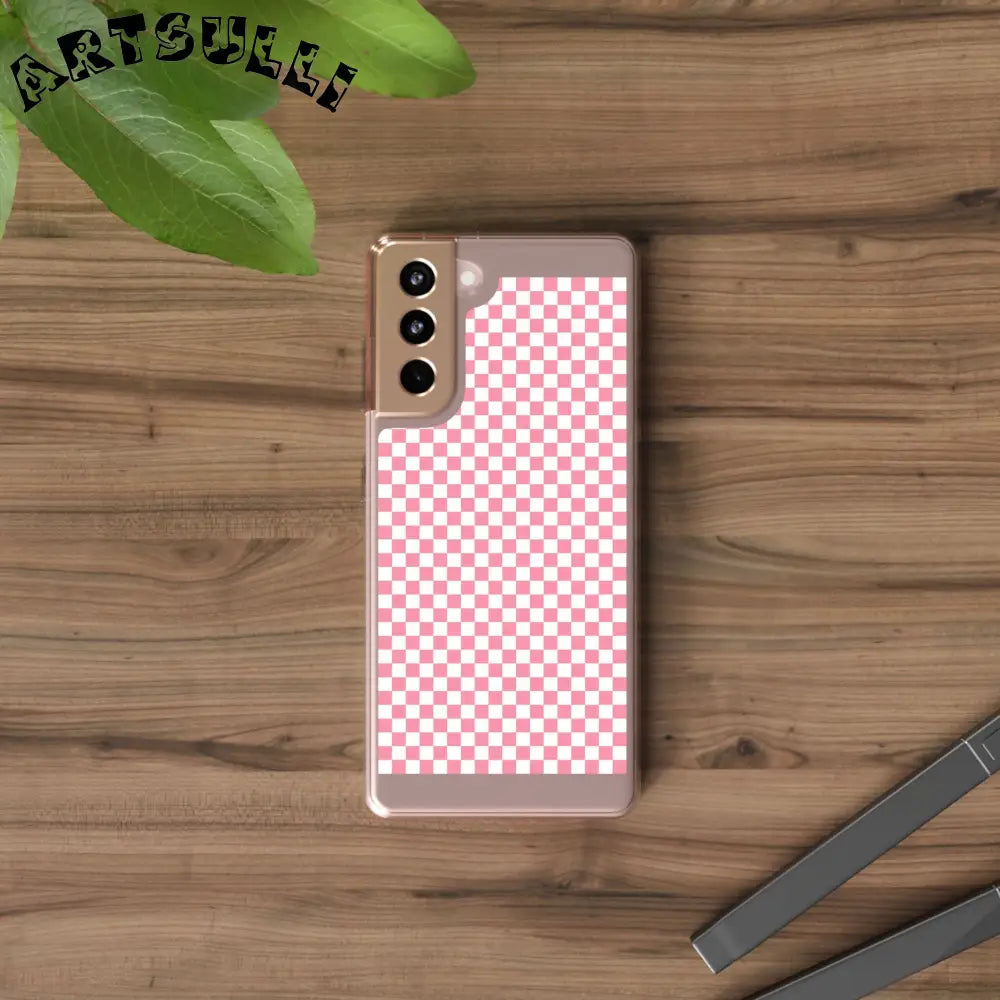 JAKKOUTTHEBXX Pink and White Checkered Clear Case for iPhone 2025