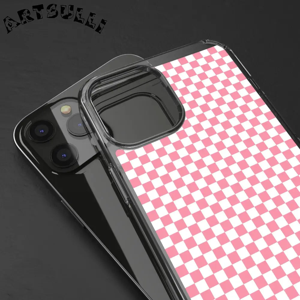 JAKKOUTTHEBXX Pink and White Checkered Clear Case for iPhone 2025