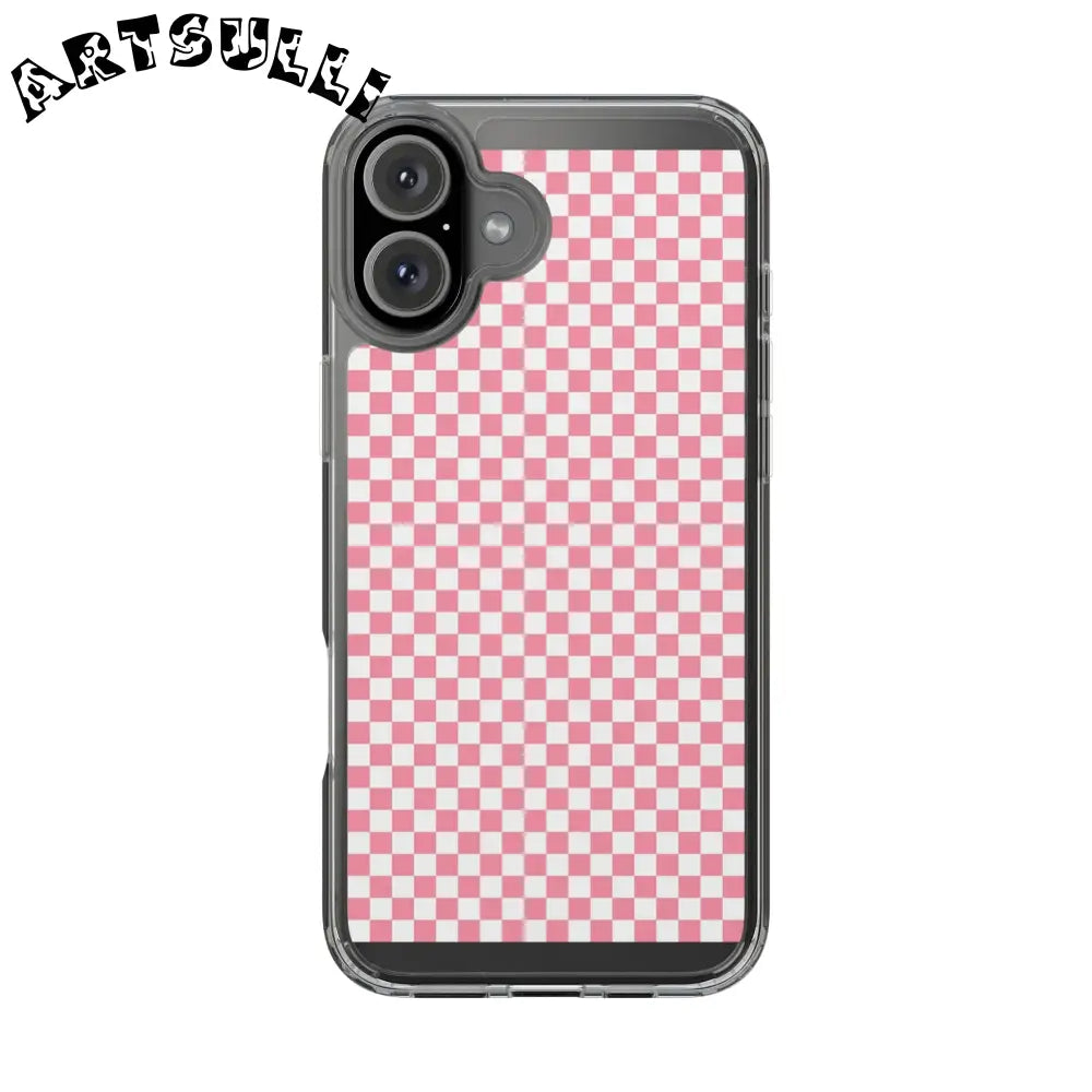 JAKKOUTTHEBXX Pink and White Checkered Clear Case for iPhone 2025