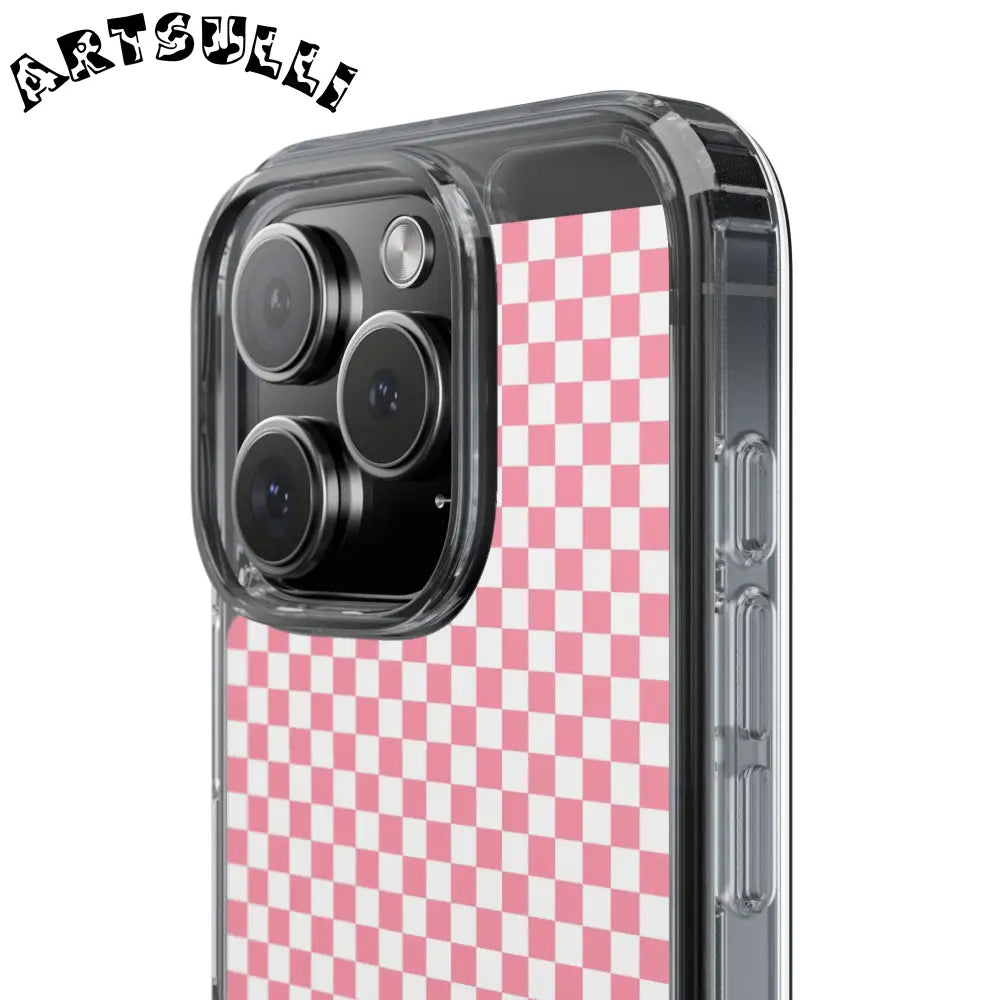 JAKKOUTTHEBXX Pink and White Checkered Clear Case for iPhone 2025