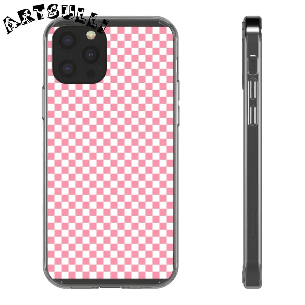 JAKKOUTTHEBXX Pink and White Checkered Clear Case for iPhone 2025