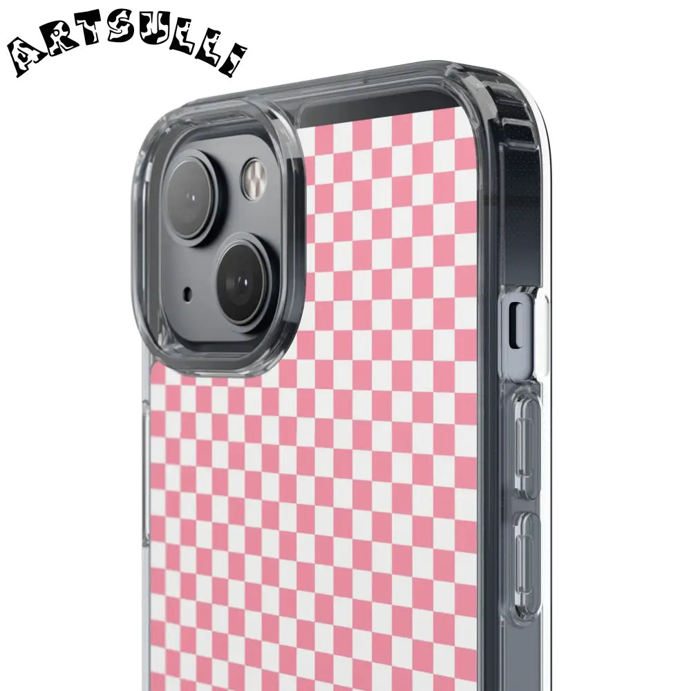JAKKOUTTHEBXX Pink and White Checkered Clear Case for iPhone 2025