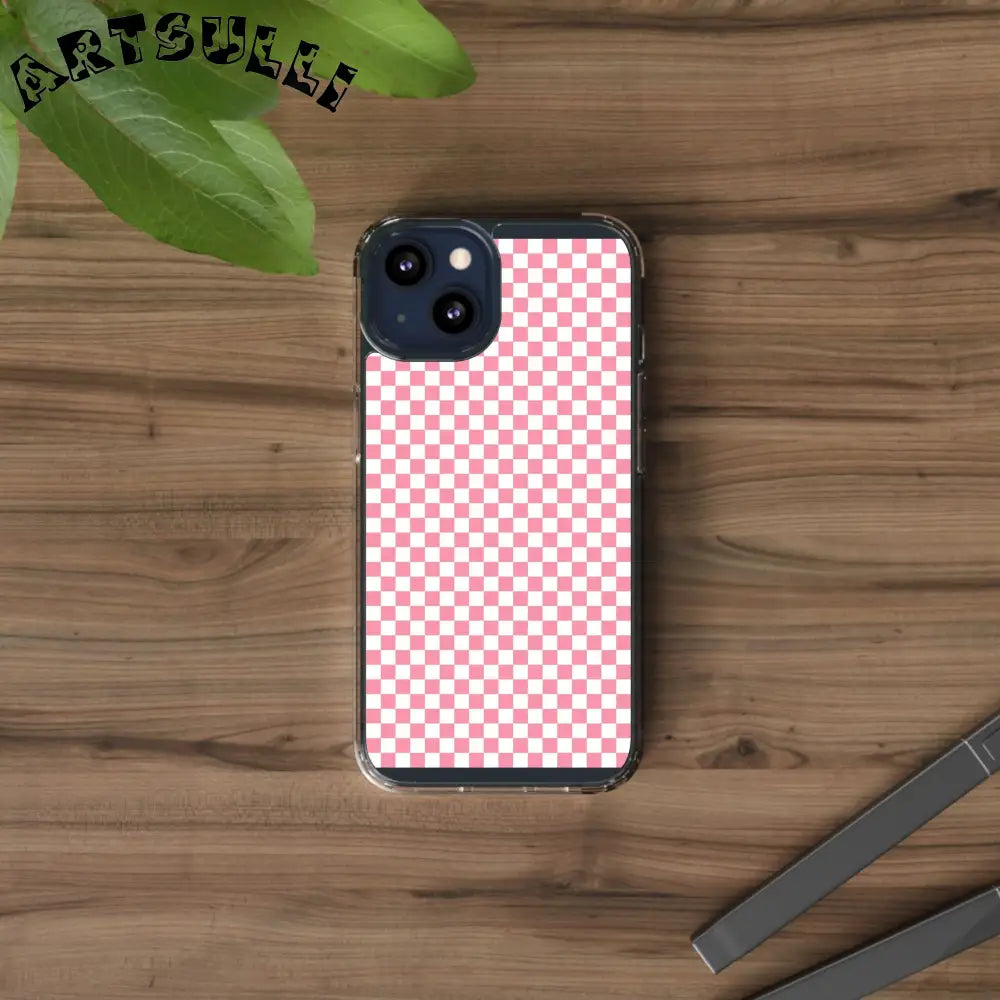 JAKKOUTTHEBXX Pink and White Checkered Clear Case for iPhone 2025