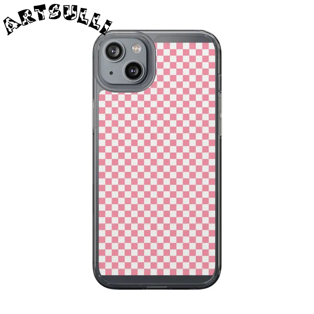 JAKKOUTTHEBXX Pink and White Checkered Clear Case for iPhone 2025