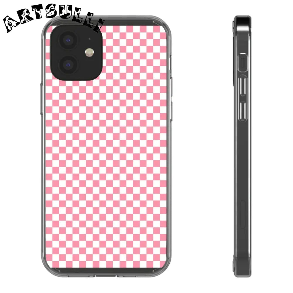JAKKOUTTHEBXX Pink and White Checkered Clear Case for iPhone 2025