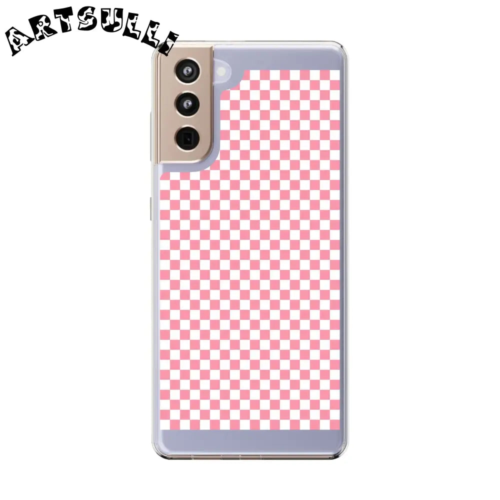 JAKKOUTTHEBXX Pink and White Checkered Clear Case for iPhone 2025