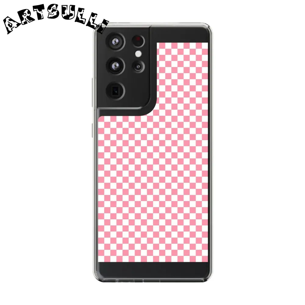 JAKKOUTTHEBXX Pink and White Checkered Clear Case for iPhone 2025