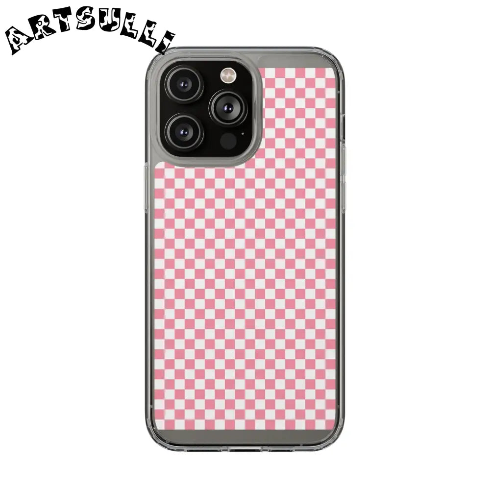JAKKOUTTHEBXX Pink and White Checkered Clear Case for iPhone 2025