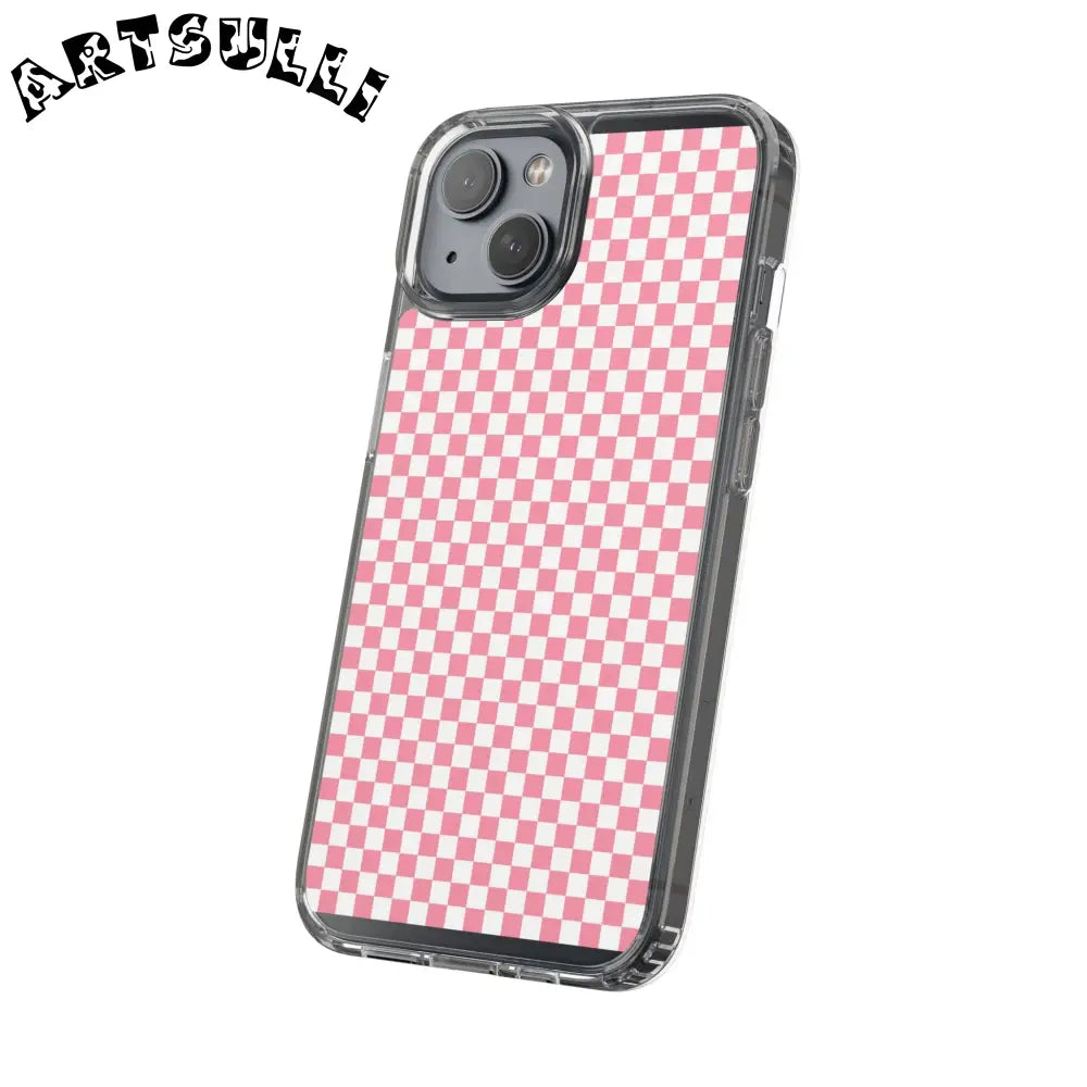 JAKKOUTTHEBXX Pink and White Checkered Clear Case for iPhone 2025