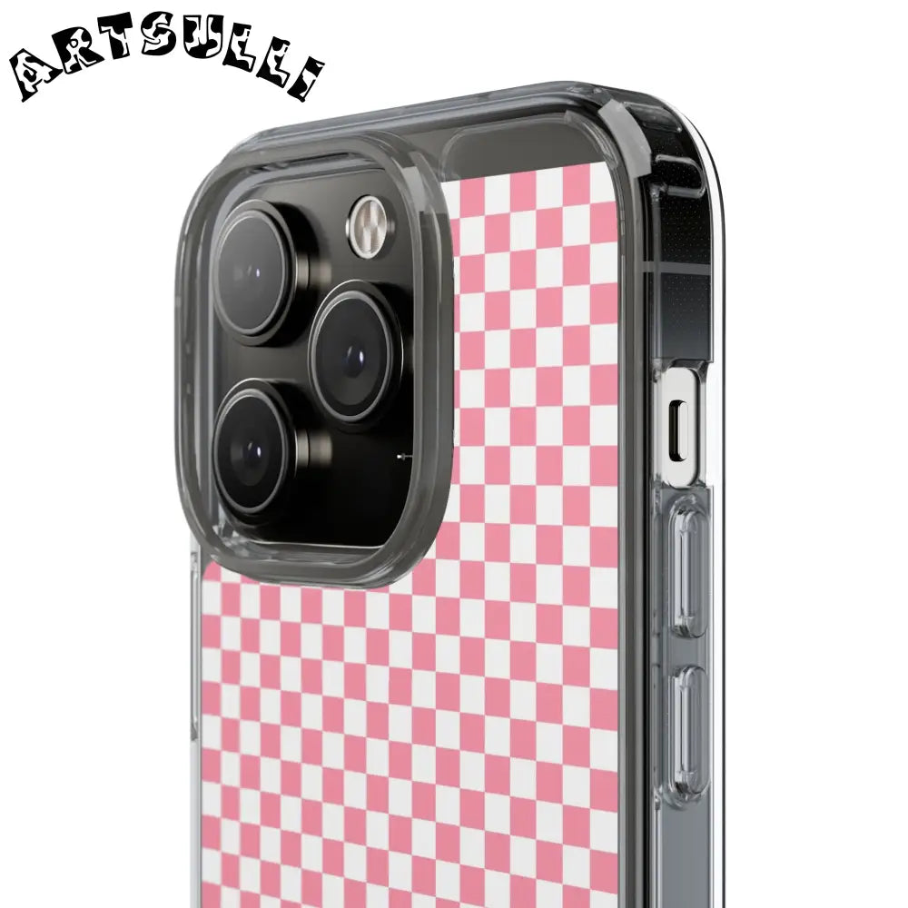 JAKKOUTTHEBXX Pink and White Checkered Clear Case for iPhone 2025