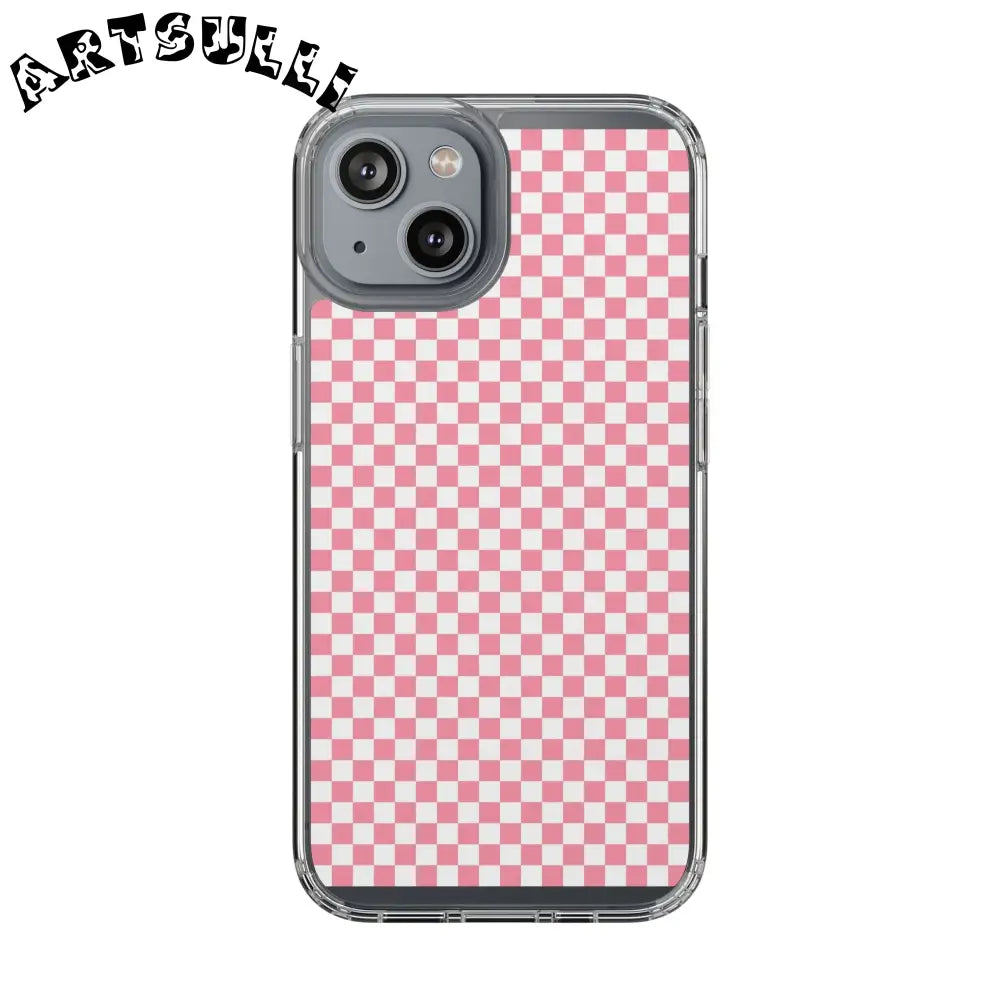 JAKKOUTTHEBXX Pink and White Checkered Clear Case for iPhone 2025
