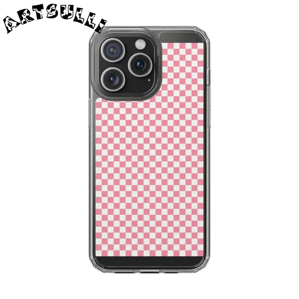 JAKKOUTTHEBXX Pink and White Checkered Clear Case for iPhone 2025