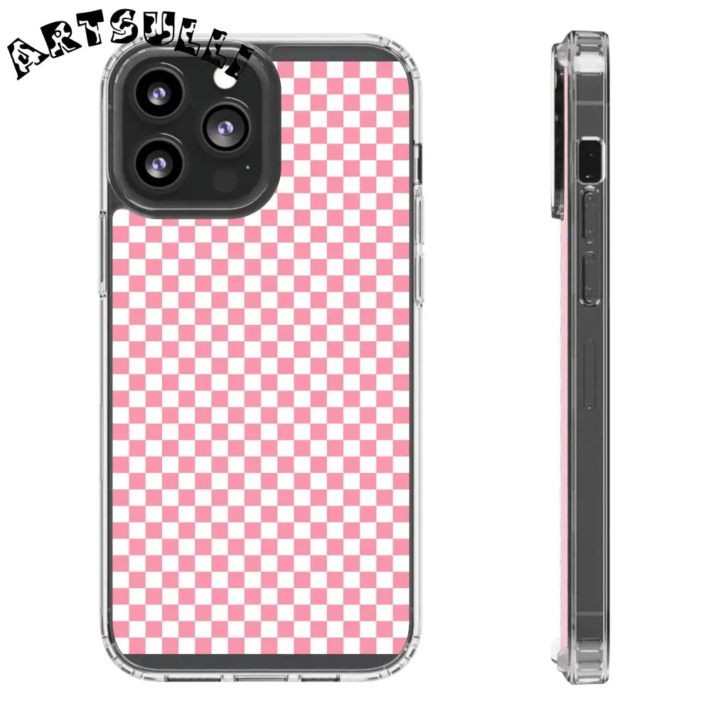 JAKKOUTTHEBXX Pink and White Checkered Clear Case for iPhone 2025