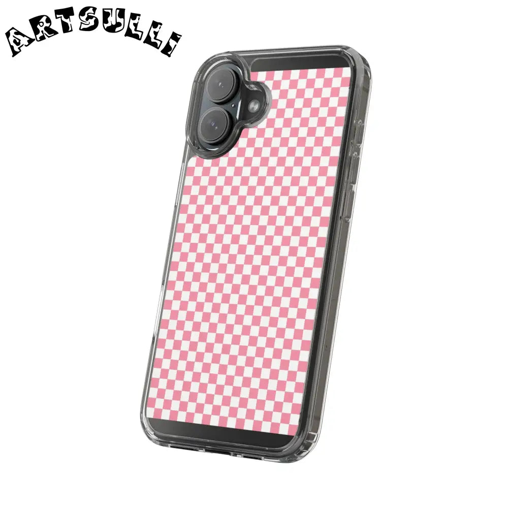 JAKKOUTTHEBXX Pink and White Checkered Clear Case for iPhone 2025