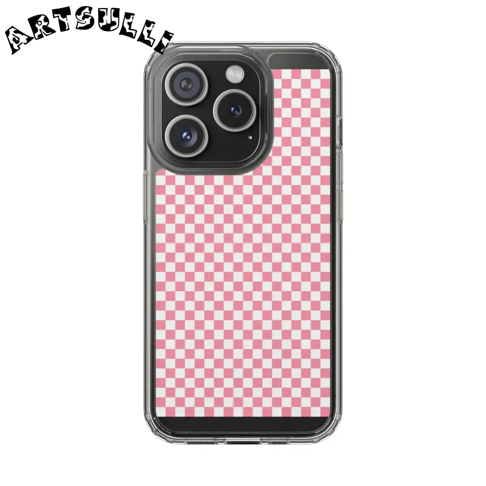 JAKKOUTTHEBXX Pink and White Checkered Clear Case for iPhone 2025
