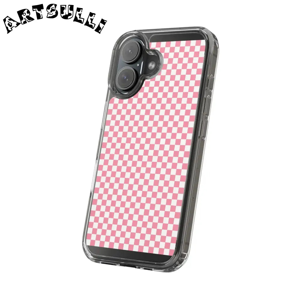 JAKKOUTTHEBXX Pink and White Checkered Clear Case for iPhone 2025