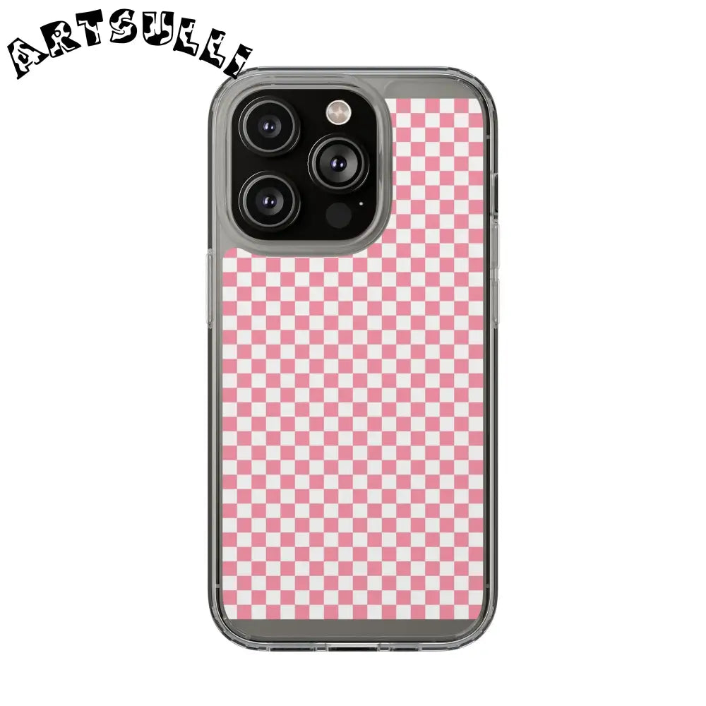 JAKKOUTTHEBXX Pink and White Checkered Clear Case for iPhone 2025