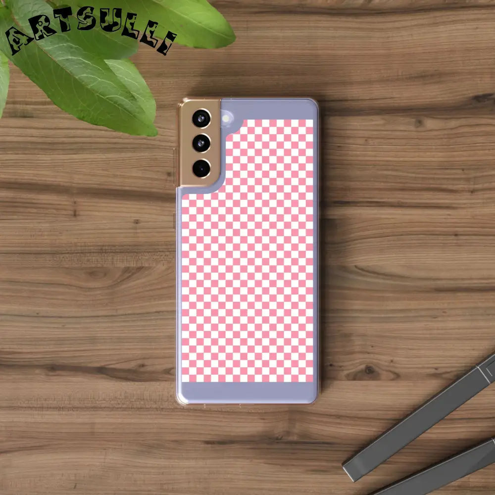 JAKKOUTTHEBXX Pink and White Checkered Clear Case for iPhone 2025