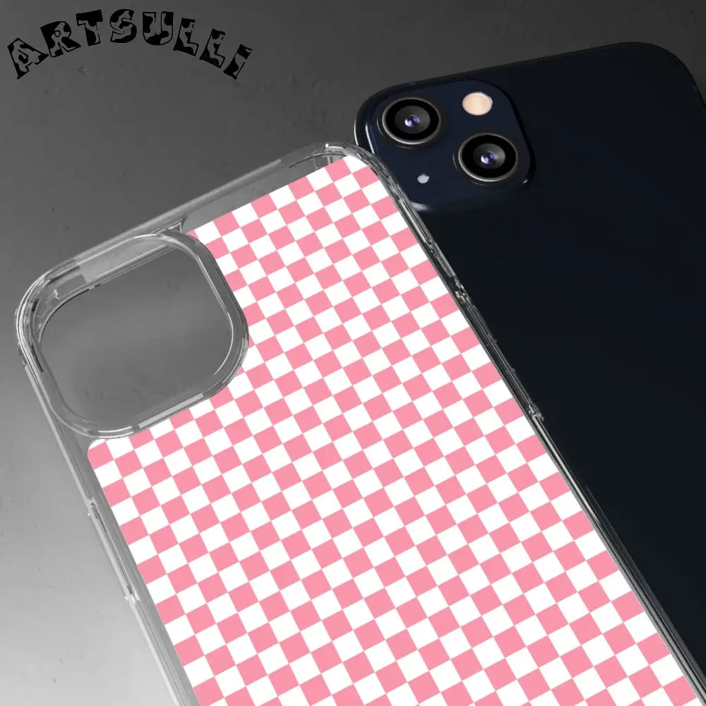 JAKKOUTTHEBXX Pink and White Checkered Clear Case for iPhone 2025