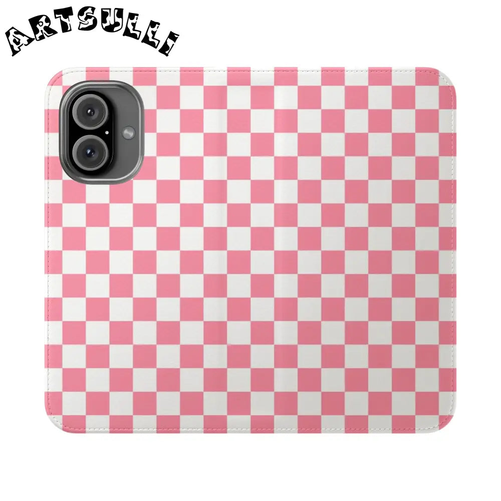 JAKKOUTTHEBXX Pink and White Checkered Flip Case 2025