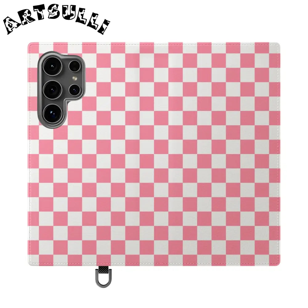 JAKKOUTTHEBXX Pink and White Checkered Flip Case 2025