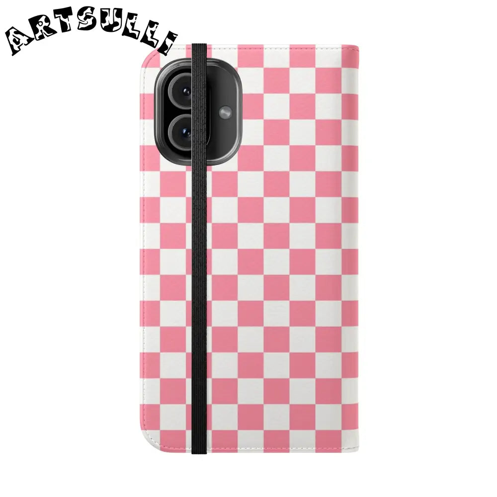 JAKKOUTTHEBXX Pink and White Checkered Flip Case 2025